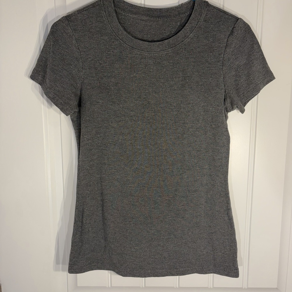 Gray Fitted Stretch Baby Tee Y2K Minimalist Rayon Spandex Basic Top Women's Sm